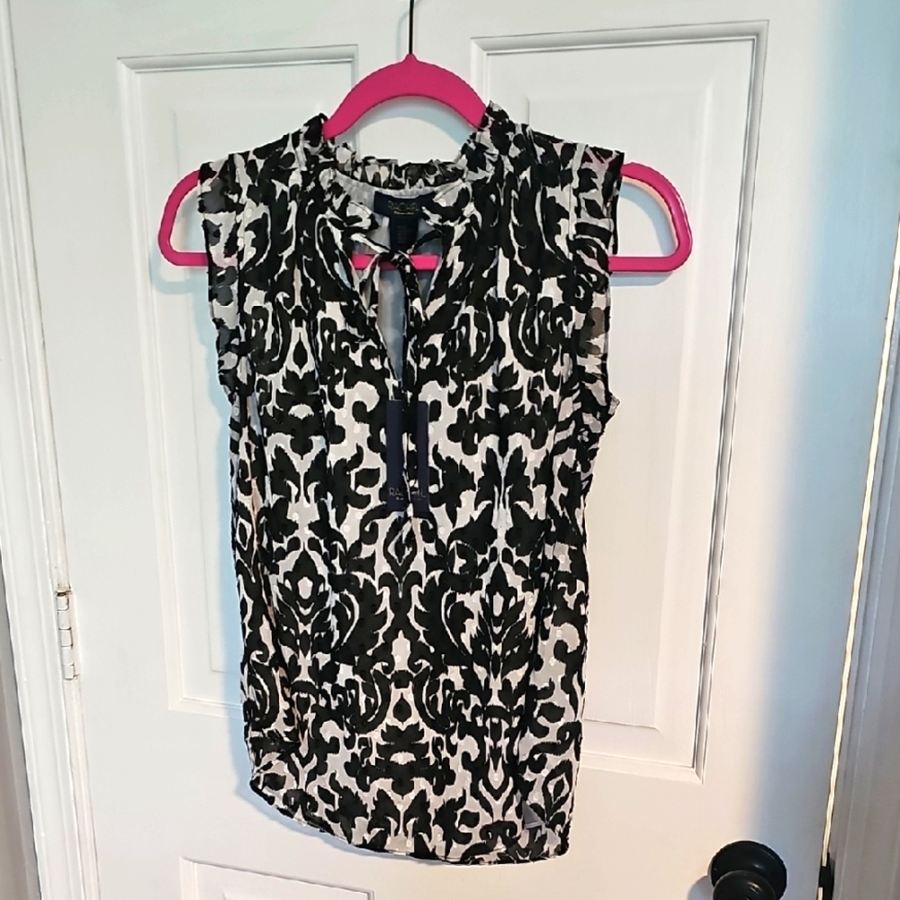 NWT RACHEL Rachel Roy Black and White Patterned Blouse